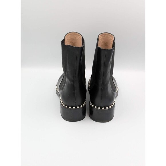 Pre-owned Stuart Weitzman Cline Pearly Studded Leather Chelsea Booties Black EU4 - Picture 5 of 11